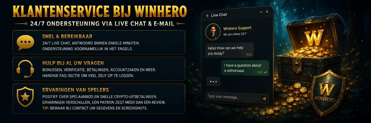 Live chat venster met supportmedewerker van Winhero