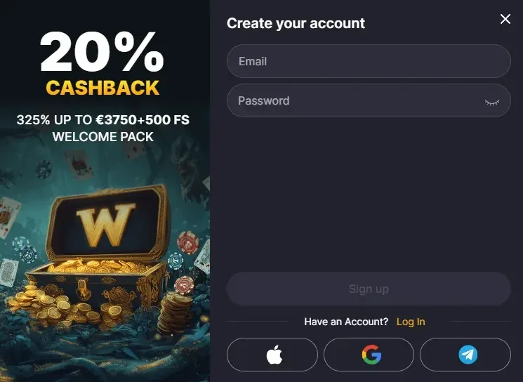 Registratie- en inlogscherm van Winhero met invoervelden